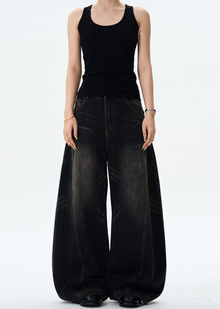 Blue Loose Fit Vintage Whisker Jeans for Men and Women - Men’s Jeans