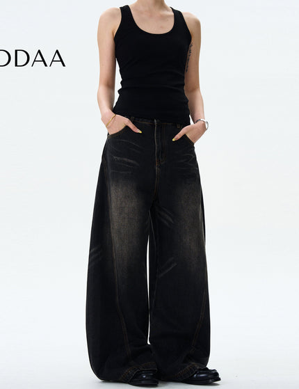 Blue Loose Fit Vintage Whisker Jeans for Men and Women - S / Black - Men’s Jeans