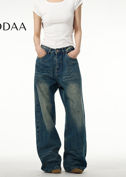 Blue Loose Fit Wide Leg Jeans for Couples - S / Dark Blue - Women’s Jeans