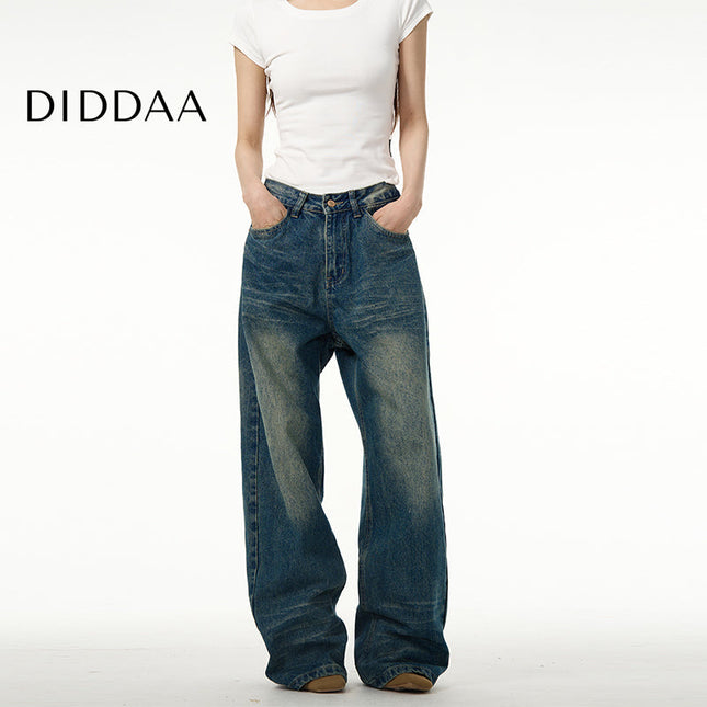 Blue Loose Fit Wide Leg Jeans for Couples - S / Dark Blue - Women’s Jeans