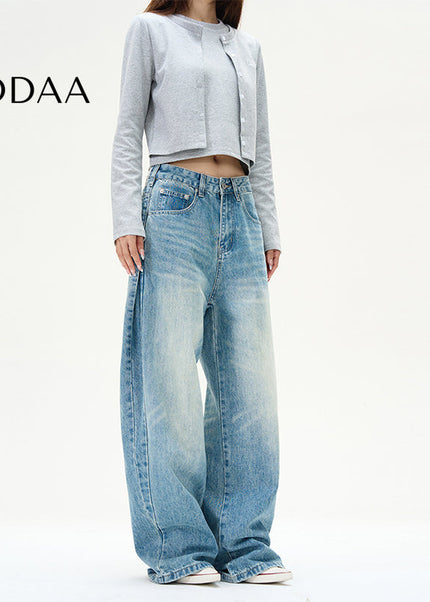Blue Loose Fit Wide-Leg Jeans for Couples - S / Mid Blue - Women’s Jeans