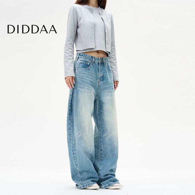 Blue Loose Fit Wide-Leg Jeans for Couples - S / Mid Blue - Women’s Jeans