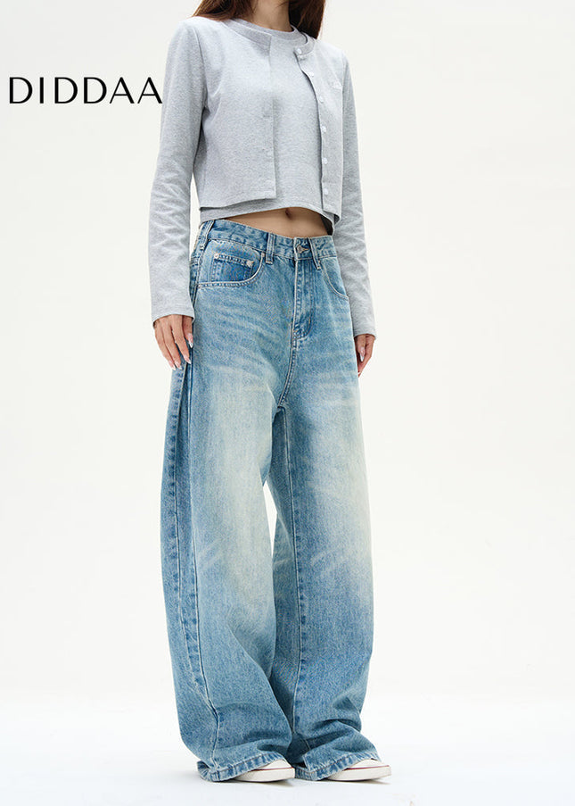 Blue Loose Fit Wide-Leg Jeans for Couples - Women’s Jeans