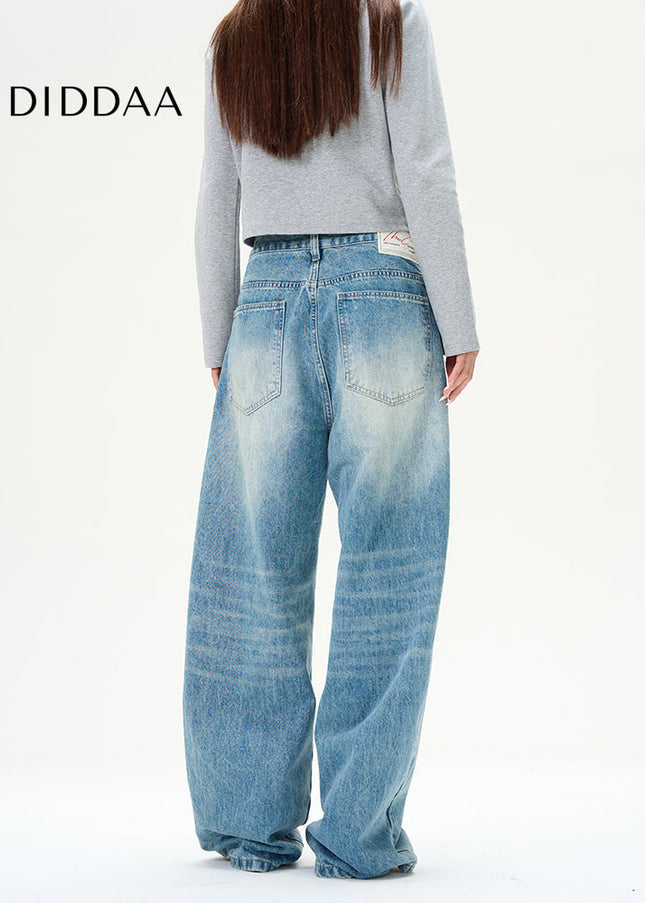 Blue Loose Fit Wide-Leg Jeans for Couples - Women’s Jeans