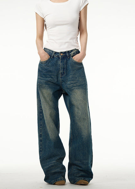 Blue Loose Fit Wide Leg Jeans for Couples - Women’s Jeans