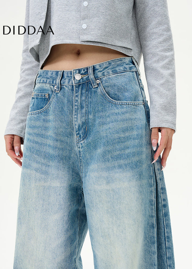 Blue Loose Fit Wide-Leg Jeans for Couples - Women’s Jeans