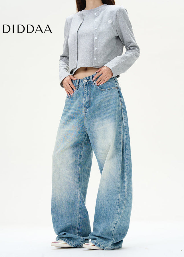Blue Loose Fit Wide-Leg Jeans for Couples - Women’s Jeans