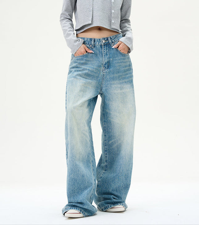 Blue Loose Fit Wide-Leg Jeans for Couples - Women’s Jeans