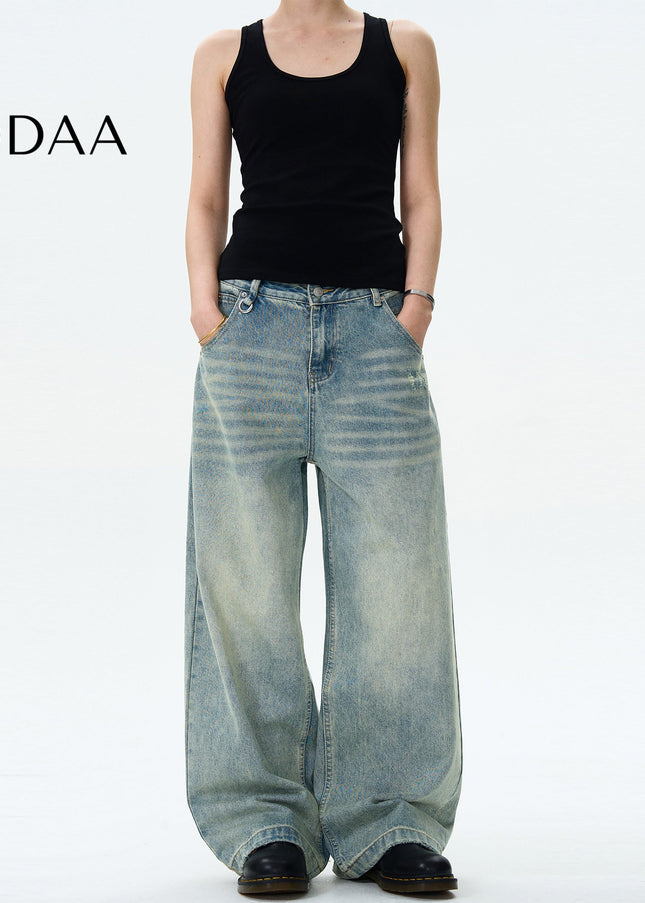 Blue Loose Fit Wide Leg Jeans for Men and Women - S / Mid Blue - Men’s Jeans