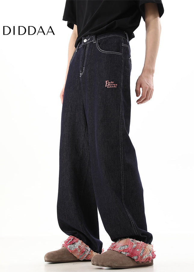 Blue Loose Fit Wide Leg Jeans for Men Couple - Men’s Jeans