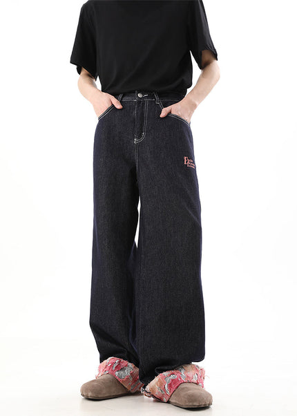 Blue Loose Fit Wide Leg Jeans for Men Couple - Men’s Jeans