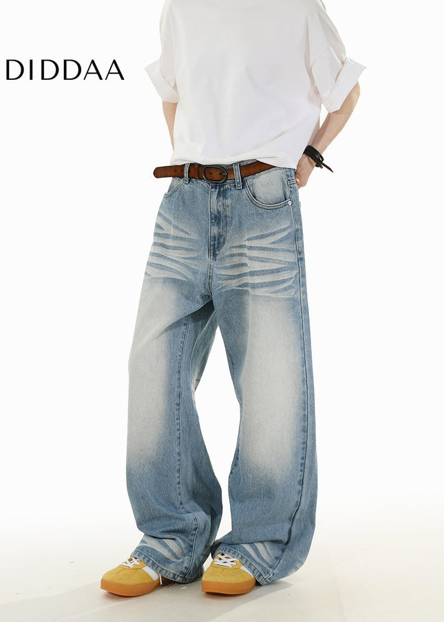 Blue Loose Fit Wide Leg Jeans RAVENOASIS Casual Design - Men’s Jeans