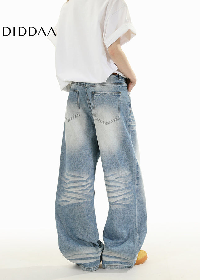 Blue Loose Fit Wide Leg Jeans RAVENOASIS Casual Design - Men’s Jeans