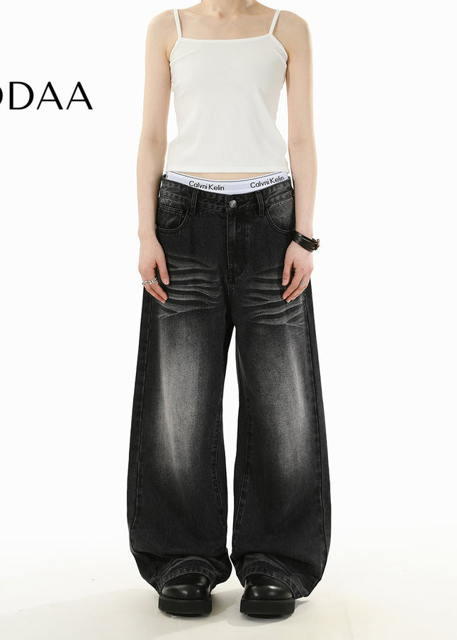 Blue Loose Fit Wide Leg Jeans RAVENOASIS Casual Design - S / Black - Men’s Jeans