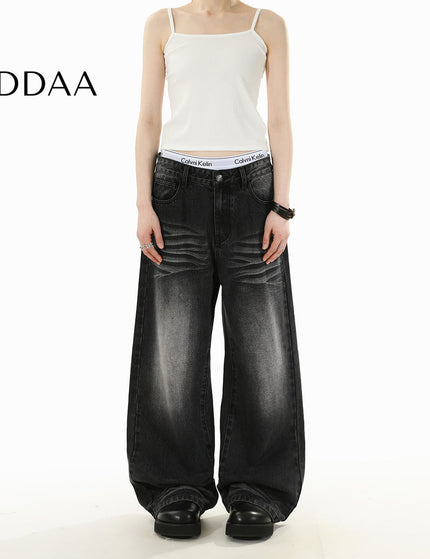 Blue Loose Fit Wide Leg Jeans RAVENOASIS Casual Design - S / Black - Men’s Jeans