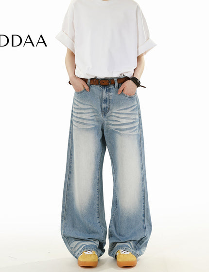 Blue Loose Fit Wide Leg Jeans RAVENOASIS Casual Design - S / Mid Blue - Men’s Jeans
