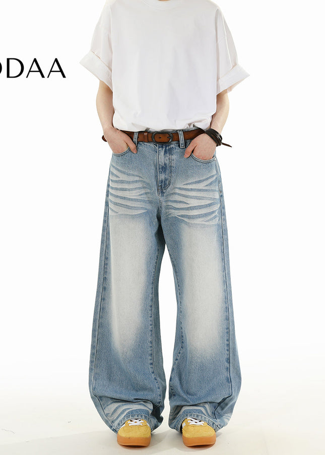 Blue Loose Fit Wide Leg Jeans RAVENOASIS Casual Design - S / Mid Blue - Men’s Jeans