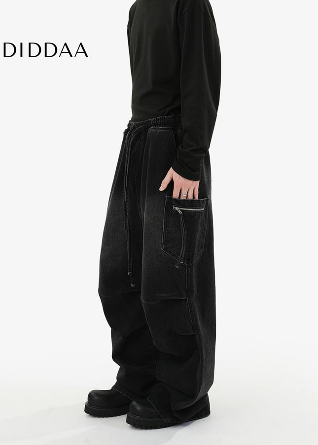 Blue Loose Fit Wide-Leg Jeans RAVENOASIS High Street Pants - Men’s Jeans