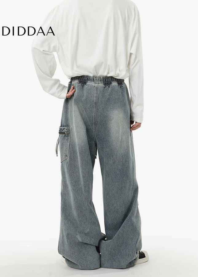 Blue Loose Fit Wide-Leg Jeans RAVENOASIS High Street Pants - Men’s Jeans