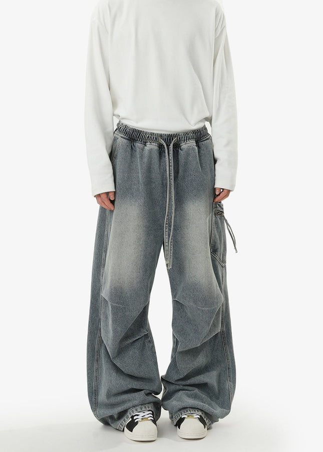 Blue Loose Fit Wide-Leg Jeans RAVENOASIS High Street Pants - Men’s Jeans