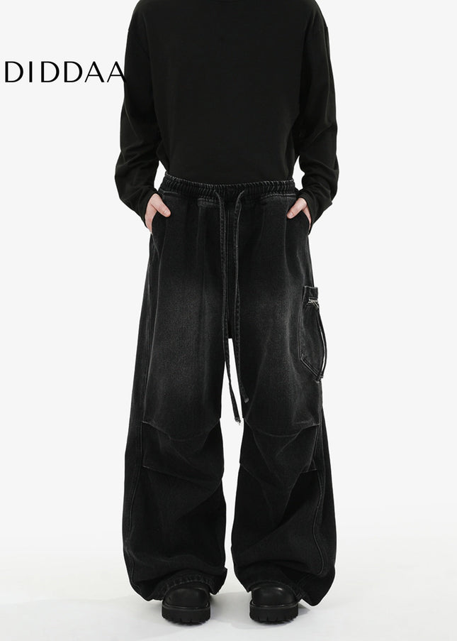 Blue Loose Fit Wide-Leg Jeans RAVENOASIS High Street Pants - Men’s Jeans