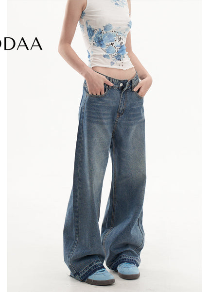Blue Loose-Fitting High-Waisted Mop Pants - Women’s Jeans