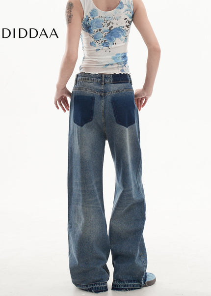 Blue Loose-Fitting High-Waisted Mop Pants - Women’s Jeans