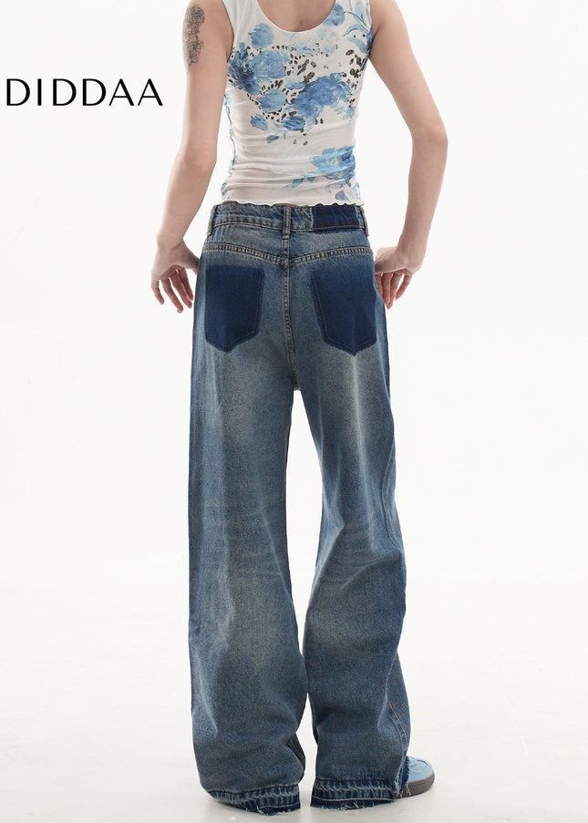 Blue Loose-Fitting High-Waisted Mop Pants - Women’s Jeans