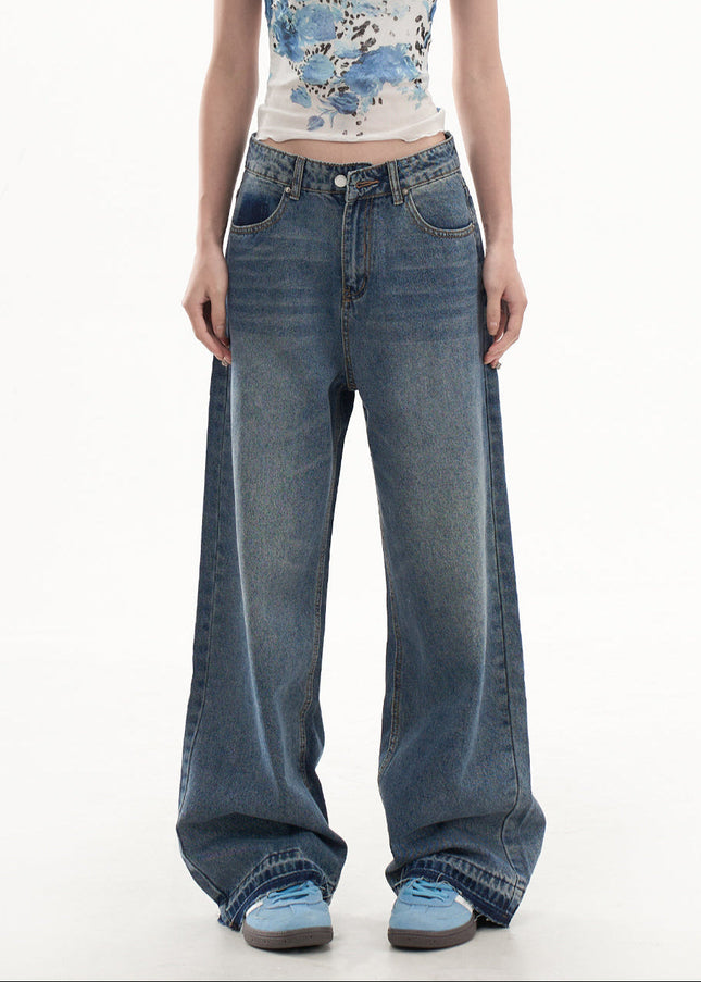 Blue Loose-Fitting High-Waisted Mop Pants - Women’s Jeans