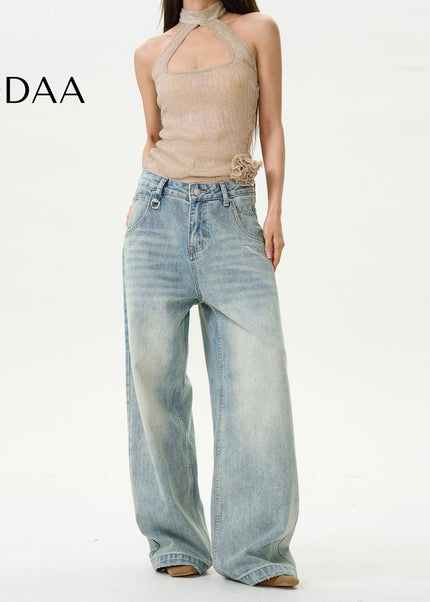 Blue Loose Retro Straight-Leg Jeans by Tail Lang’s Shop - S / Light Blue - Women’s Jeans