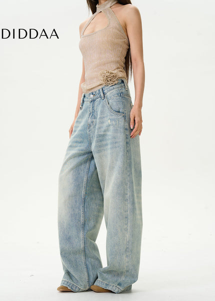 Blue Loose Retro Straight-Leg Jeans by Tail Lang’s Shop - Women’s Jeans