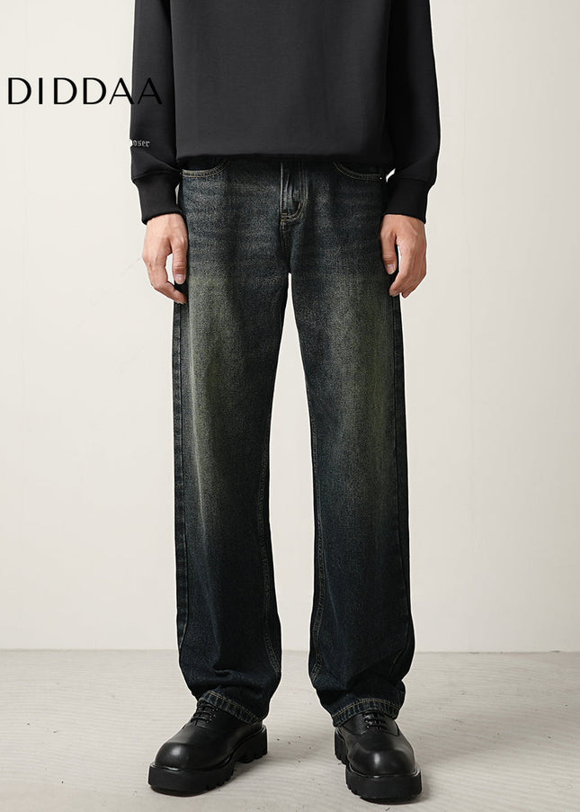 Blue Loose Straight Leg Retro Wash Jeans - Men’s Jeans