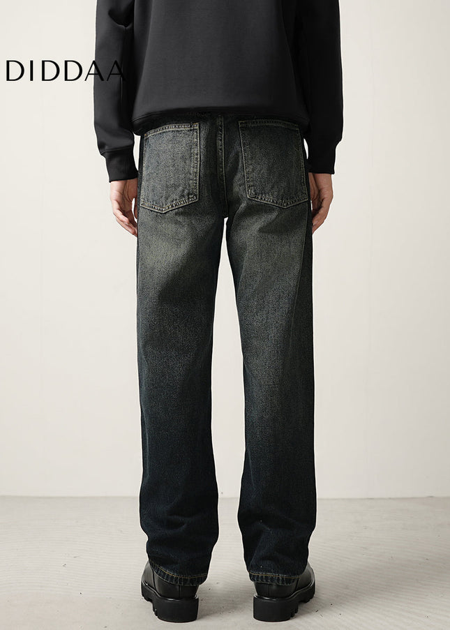 Blue Loose Straight Leg Retro Wash Jeans - Men’s Jeans