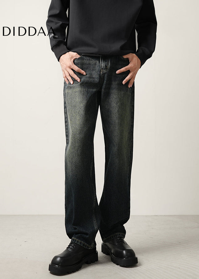 Blue Loose Straight Leg Retro Wash Jeans - Men’s Jeans
