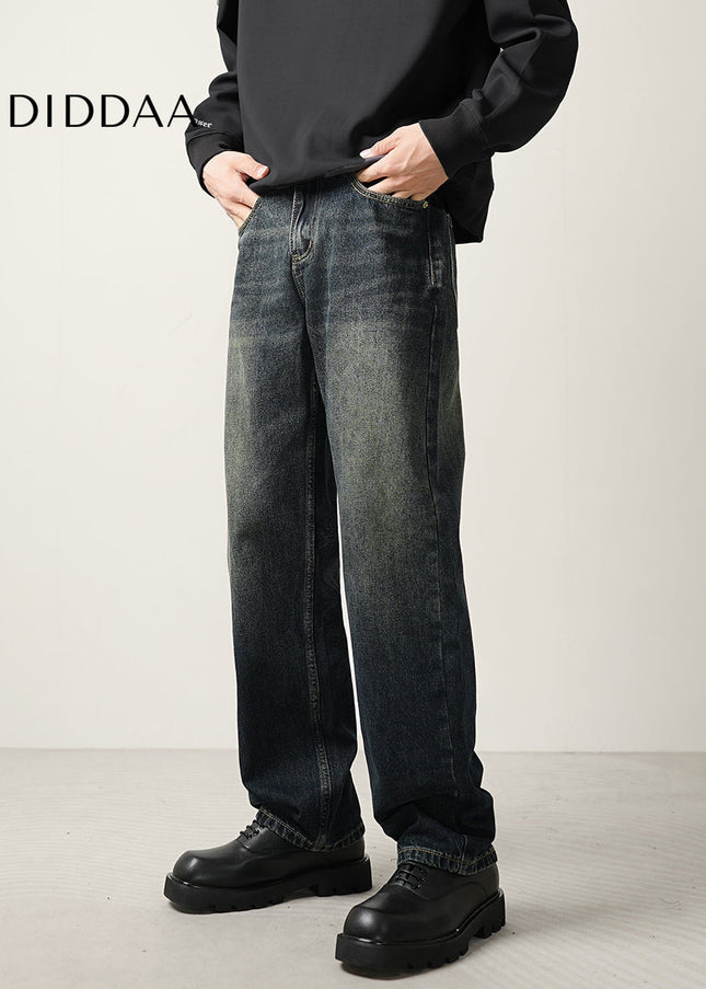 Blue Loose Straight Leg Retro Wash Jeans - Men’s Jeans