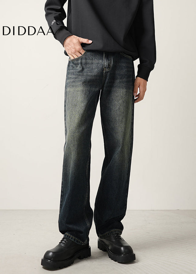 Blue Loose Straight Leg Retro Wash Jeans - Men’s Jeans