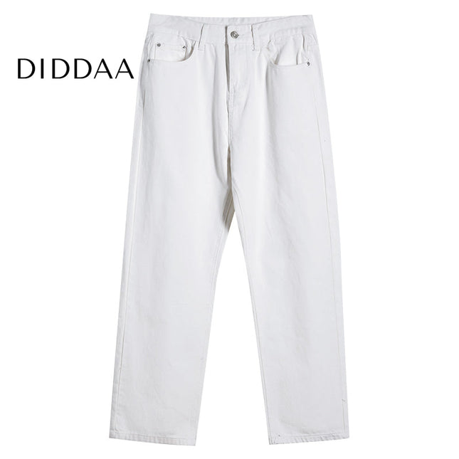 Blue Loose Straight Wide-Legged Jeans for Men - S / White - Men’s Jeans
