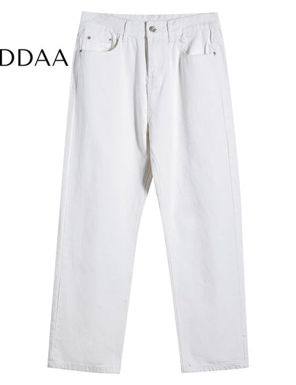 Blue Loose Straight Wide-Legged Jeans for Men - S / White - Men’s Jeans