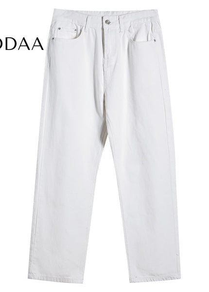 Blue Loose Straight Wide-Legged Jeans for Men - S / White - Men’s Jeans