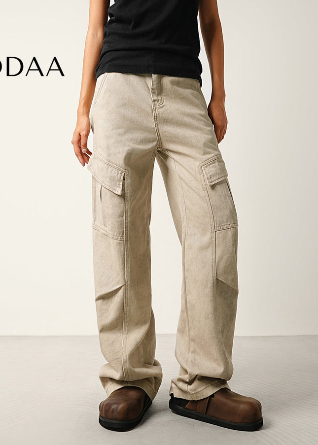 Blue Loose Wide-Leg Casual Workwear Jeans for All - S / Khaki - Men’s Jeans