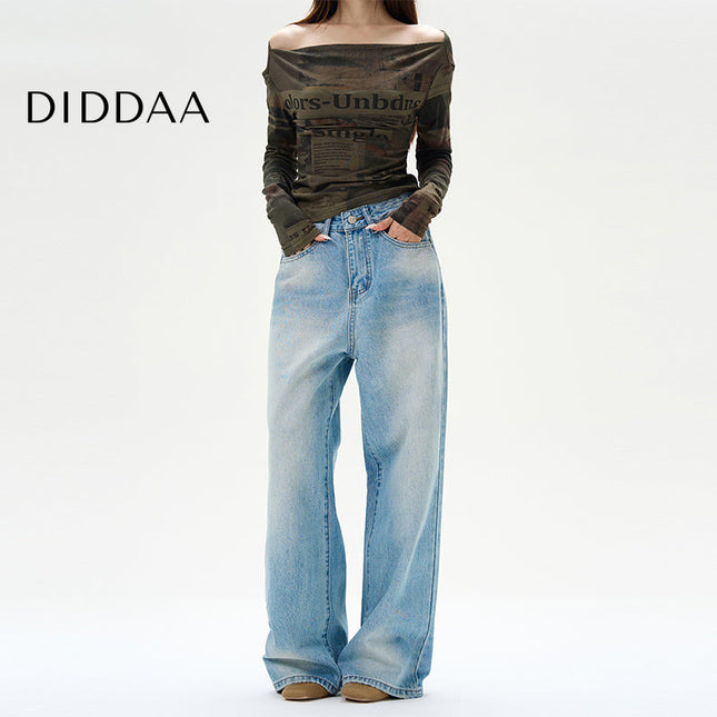 Blue Loose Wide-Leg Jeans with Retro Luxury Design - S / Light Blue - Women’s Jeans
