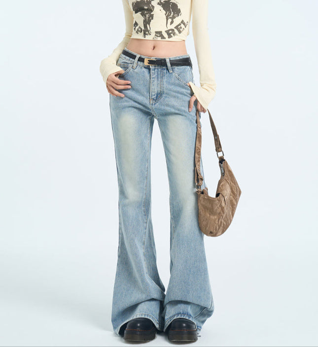 Blue Low-Waisted Versatile Flared Pants Women’s Retro Jeans - Women’s Jeans