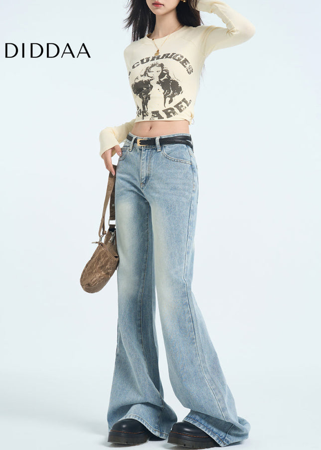 Blue Low-Waisted Versatile Flared Pants Women’s Retro Jeans - Women’s Jeans