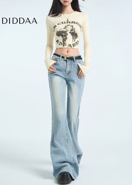 Blue Low-Waisted Versatile Flared Pants Women’s Retro Jeans - Women’s Jeans