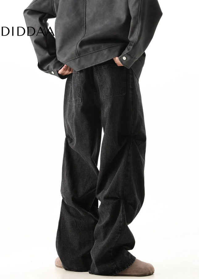 Blue Mid Rise Loose Baggy Jeans With Pleats - Men’s Jeans