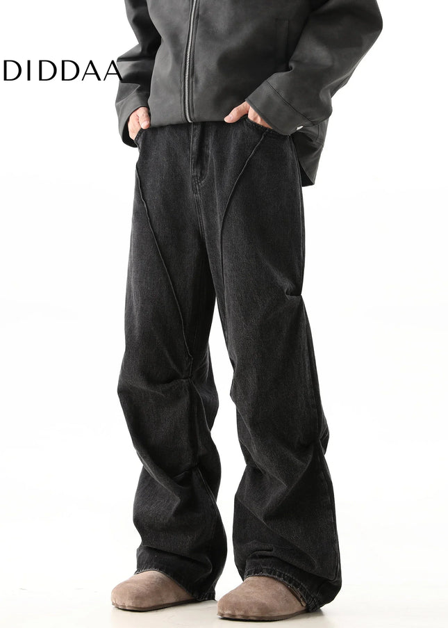 Blue Mid Rise Loose Baggy Jeans With Pleats - Men’s Jeans