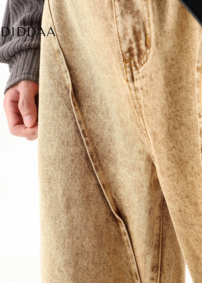 Blue Mid Rise Loose Baggy Jeans With Pleats - Men’s Jeans