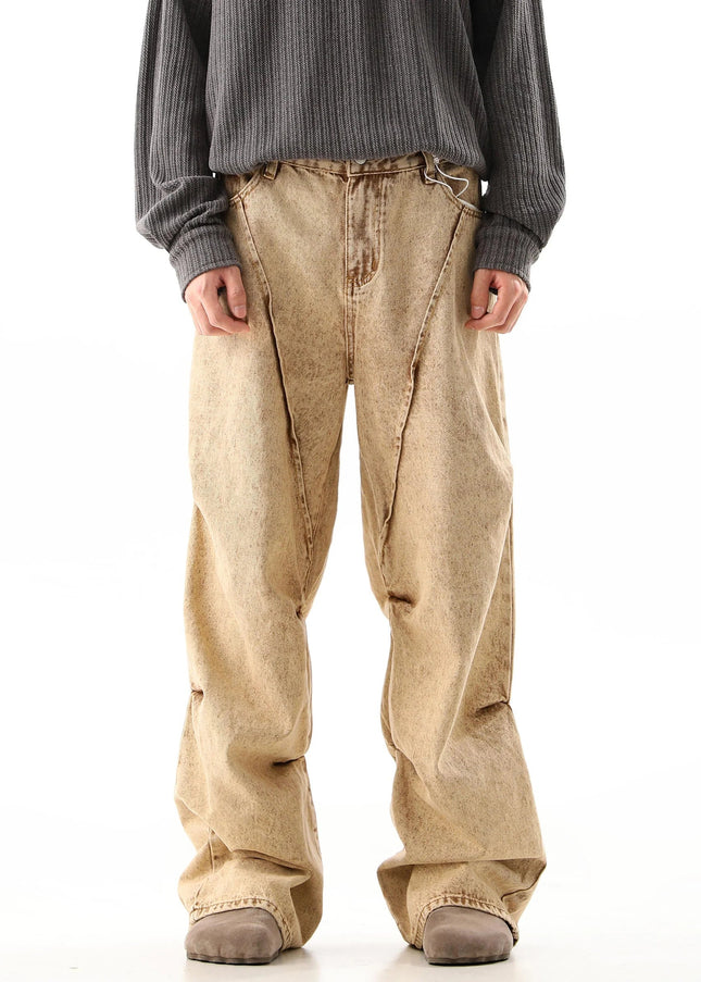 Blue Mid Rise Loose Baggy Jeans With Pleats - Men’s Jeans