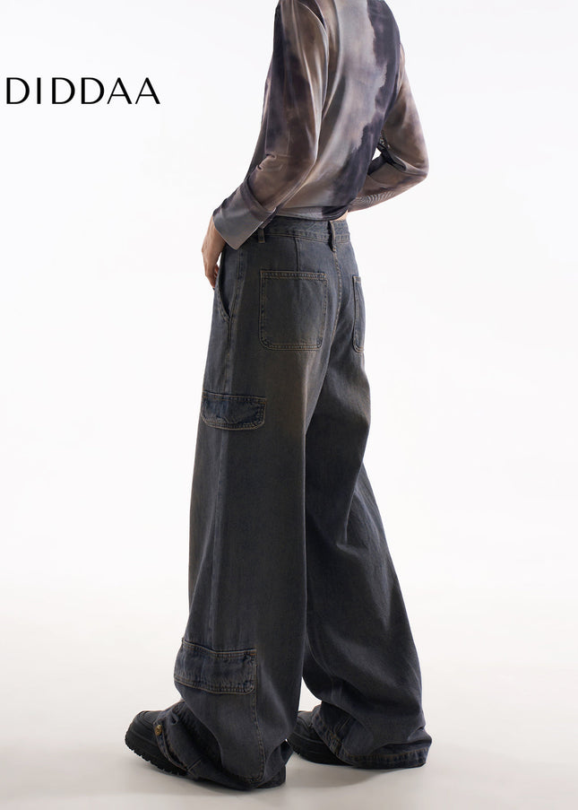 Blue Multi-Pocket Slimming Wide Leg Cargo Pants - Women’s Jeans