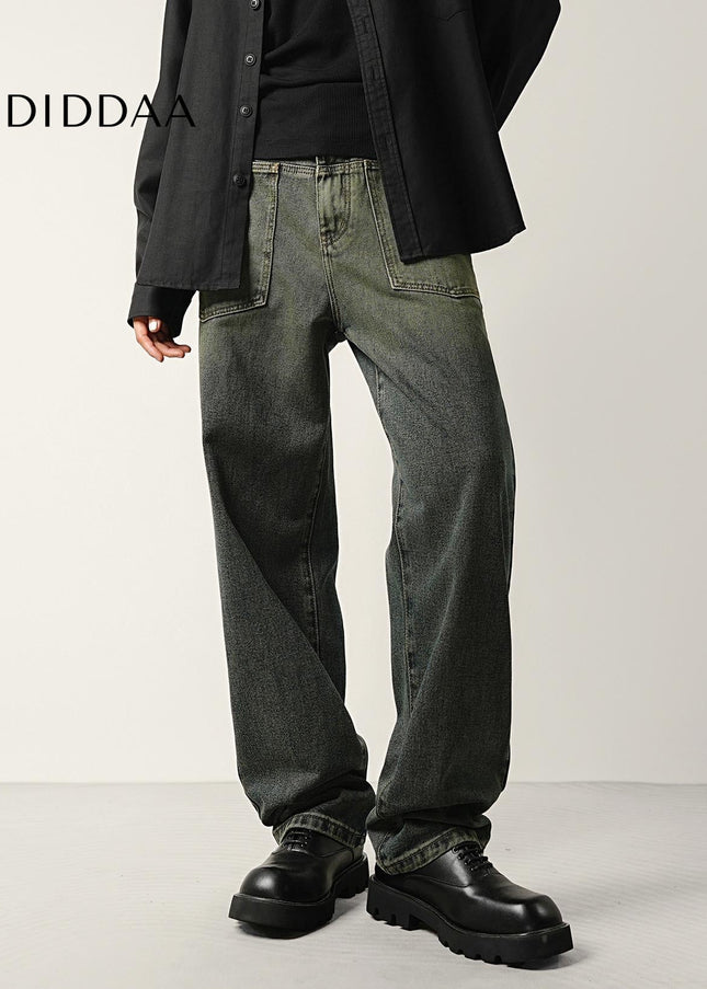 Blue Nano Gradient Heavy Wash Loose Straight Jeans - Men’s Jeans